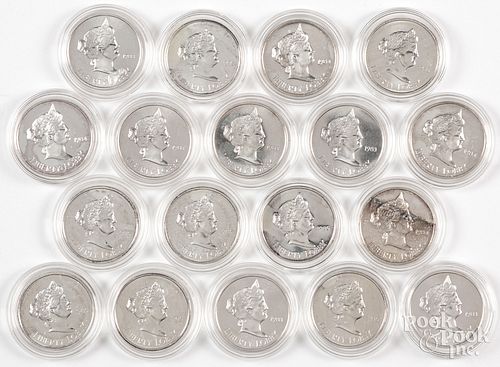 Eighteen 1 ozt. fine silver Liberty Lobby coins.