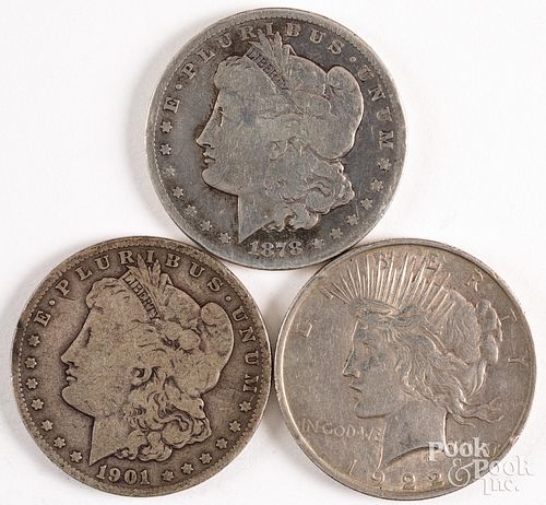Three silver dollars, to include a 1978-CC Morgan.
