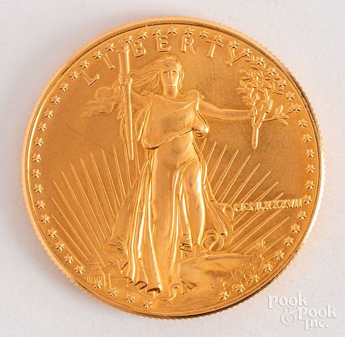 Fine gold liberty eagle coin, 1 ozt.