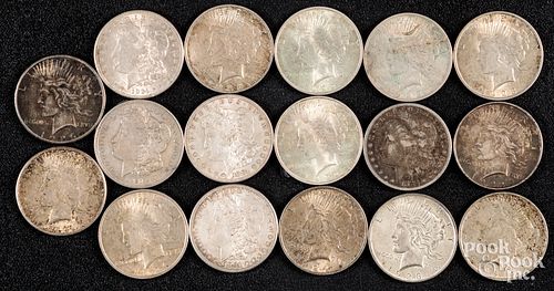 Seventeen silver dollars
