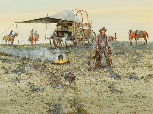 Austin Deuel (b. 1939) - Chuck Wagon and Cowboys