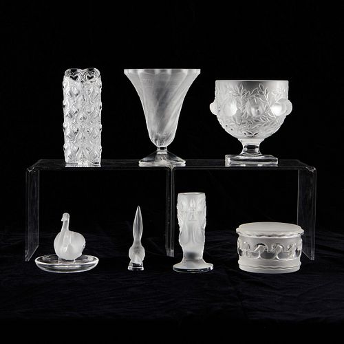 7 Lalique Crystal Glass Vessels