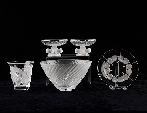 5 Lalique Crystal Glass Vessels