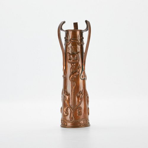 Art Nouveau Hammered Copper Vase w/ Tulips