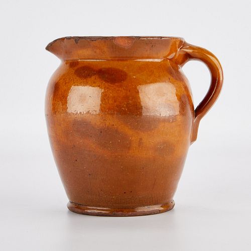 Redware Glazed Ceramic Pottery Pitcher