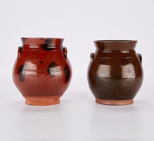 2 Huntington Redware Stoneware Jars