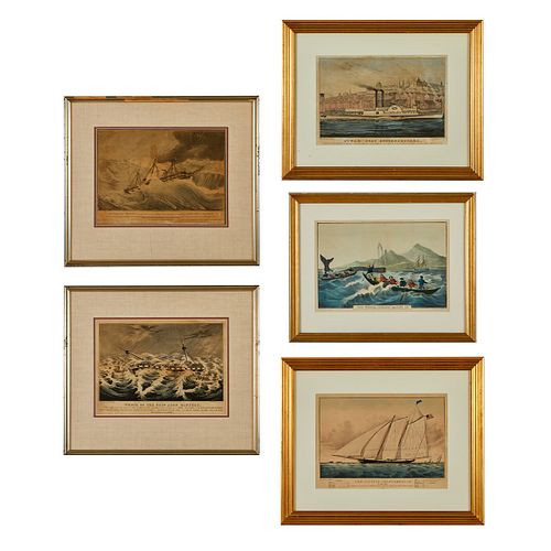 5 Currier & Ives Naval Prints