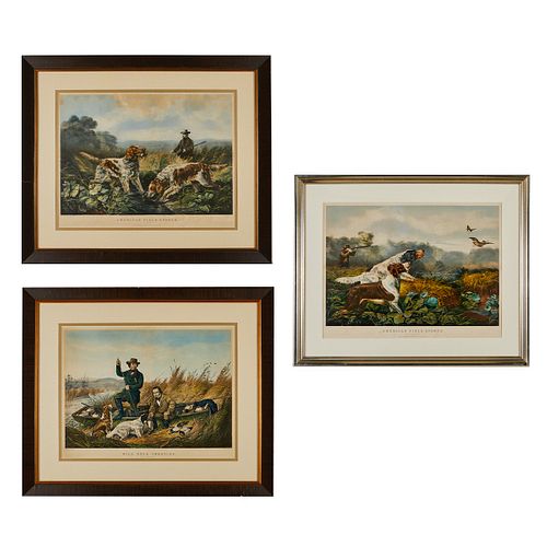 3 Currier & Ives Hunting Dogs Prints
