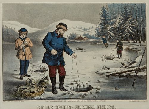 Currier & Ives "Pickerel Fishing" Print