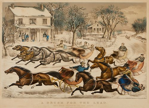 Currier & Ives "Brush for the Lead" Print