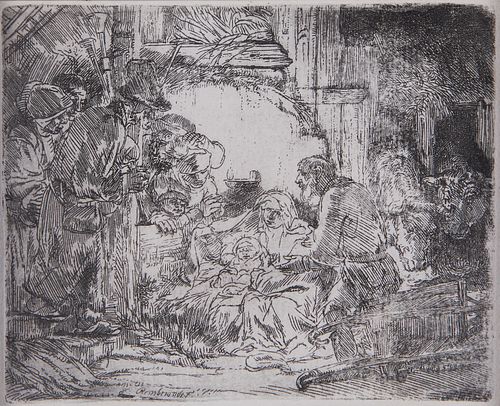 Rembrandt "Adoration of the Shepherds" Etching