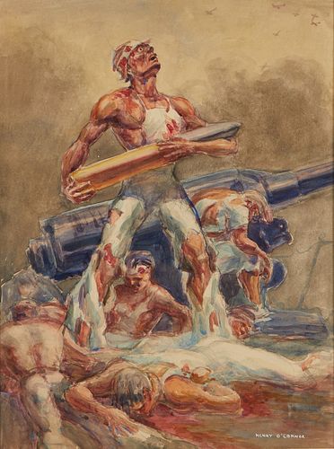 Henry O'Connor "WWII Battle Scene" Watercolor