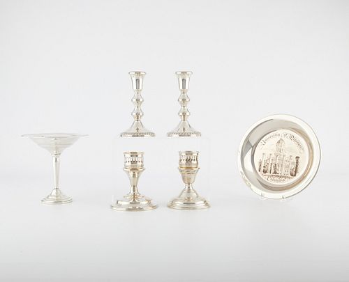 6 Sterling Pieces Dish, Compote, and Candlesticks