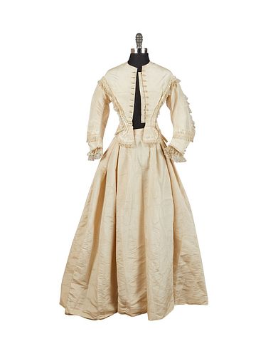 Victorian Era White Silk Moire Dress