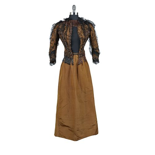 1890s Evening Dress w/ Lace & Beadwork