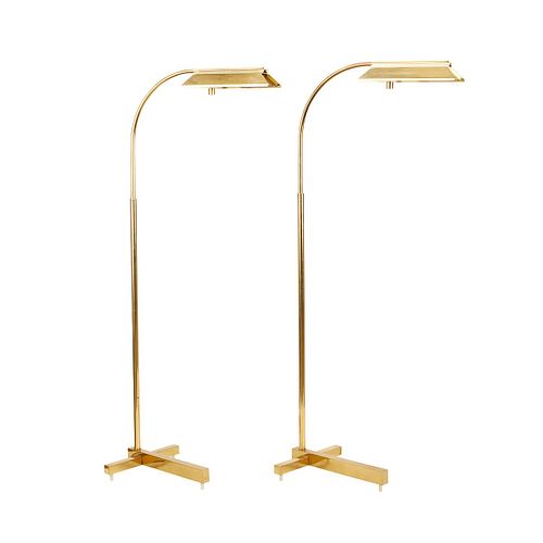 Pair Casella Mid-Century Modern Brass Floor Lamps