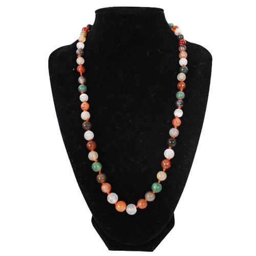 Multi Colored Jade Beaded Necklace w 14K Clasp
