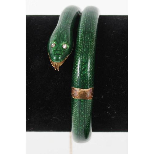 Italian 18K Snake Enamel & Diamond Cuff 46g