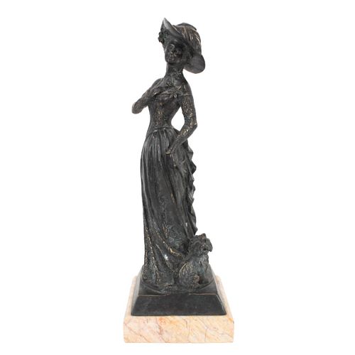 Bronze Sculpture of an English Woman w Dog