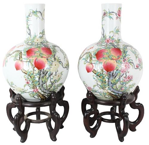 Pair of Large Chinese Famille Rose Vases