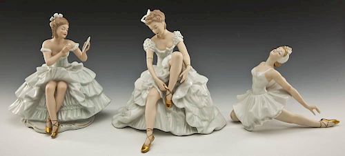3 Porcelain Ballerinas Including Wallendorfer