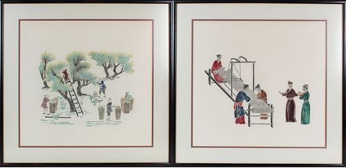 Pair of Antique Asian Paintings on Silk