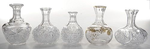 Six Brilliant Period Cut Glass Water Carafes