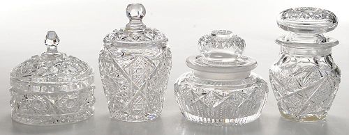 Four Brilliant Period Cut Glass Covered Containers