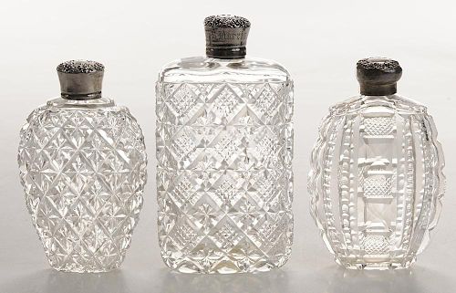 Three Brilliant Period Cut Glass Flasks