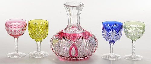 Brilliant Period Cut Glass Carafe and Wine Glasses