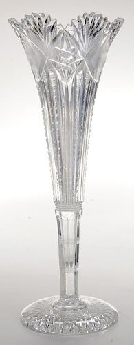 Monumental Brilliant Period Cut Glass Trumpet Vase
