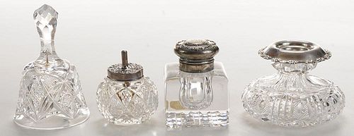 Four Brilliant Period Cut Glass Desk Accessories