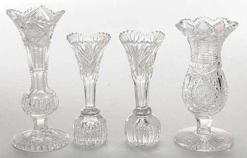 Four J. Hoare Brilliant Period Cut Glass Vases