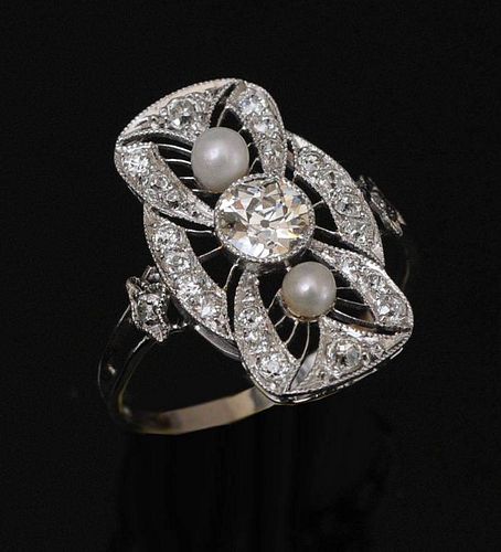Platinum Diamond and Pearl Cocktail Ring