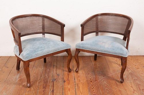 Provincial Style Cane Back Club Chairs, Pair