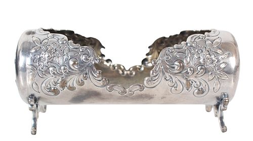 Sterling Silver Floral Repousse Footed Dish 2 OZT