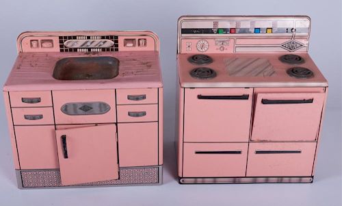 Wolverine Pink Tin Litho Toy Stove and Sink