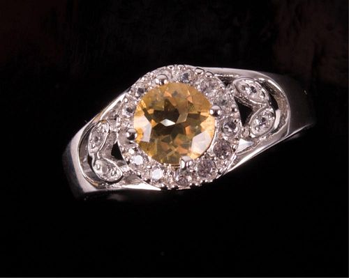 Citrine, Sterling Silver, & White Sapphire Ring