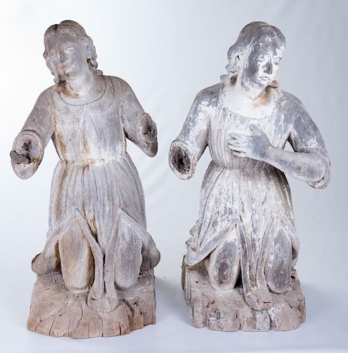 L 18th - E 19th Century Carved Wood Angels