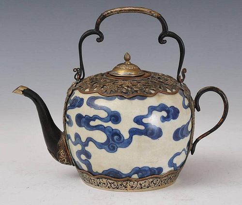 Chinese Blue and White Teapot with Silver Mounts