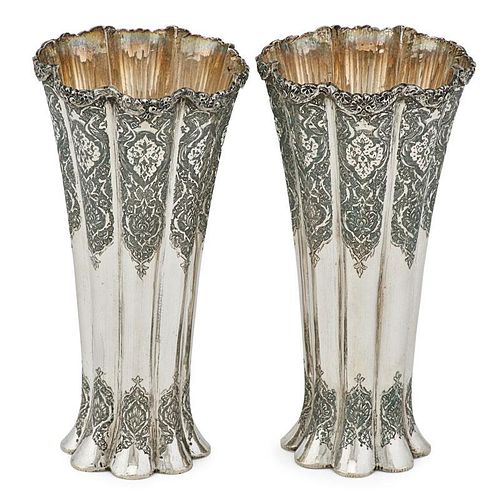PAIR OF PERSIAN SILVER FLUTED VASES