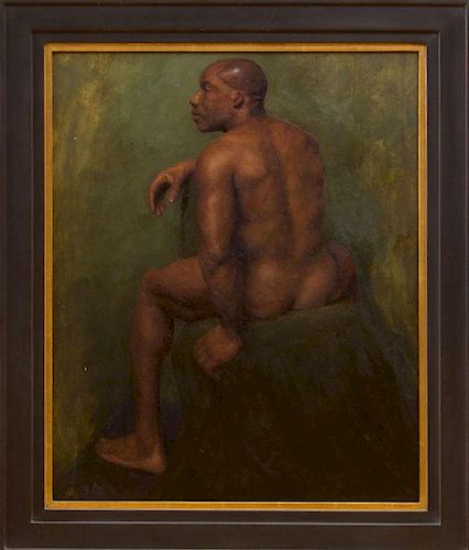 20TH CENTURY SCHOOL: STUDY OF A MALE NUDE FROM THE BACK