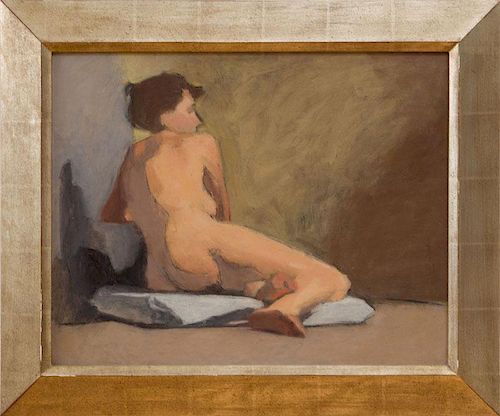 20TH CENTURY SCHOOL: SEATED FEMALE NUDE FROM BEHIND