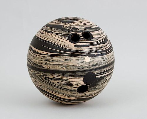 FAUX MARBLE BOWLING BALL, STAMPED 'RIPLEY L16 10882' AND 'HENRY'
