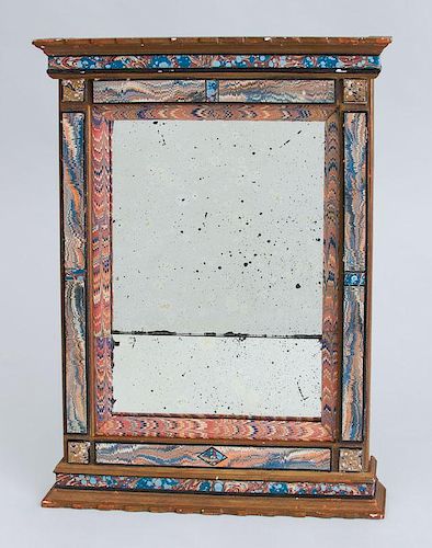 ITALIAN BAROQUE STYLE MARBLEIZED PAPER-MOUNTED SMALL MIRROR