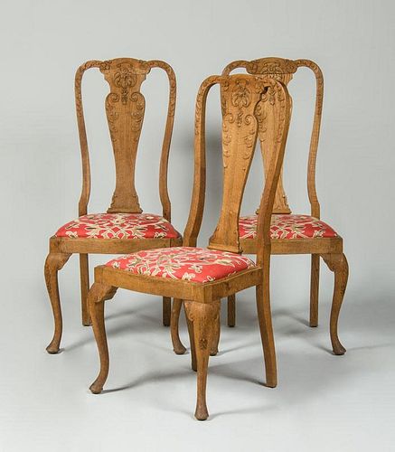 SET OF THREE DUTCH ROCOCO STYLE OAK TALL-BACK SIDE CHAIRS