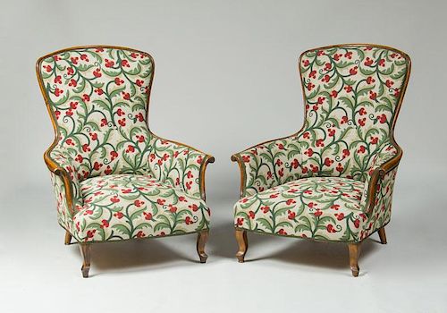 PAIR OF VICTORIAN FRUITWOOD LIBRARY ARMCHAIRS