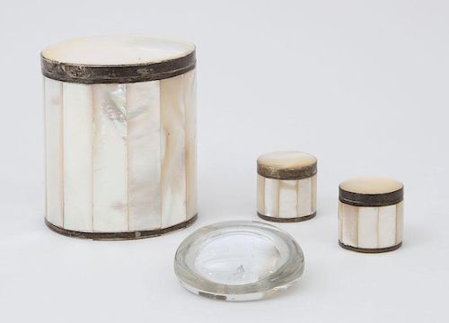 SET OF THREE MOTHER-OF-PEARL BOXES WITH SILVER-PLATED BANDS