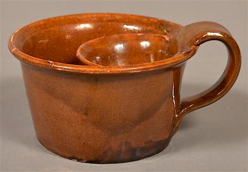 19th Century Glazed Redware Shaving Mug.