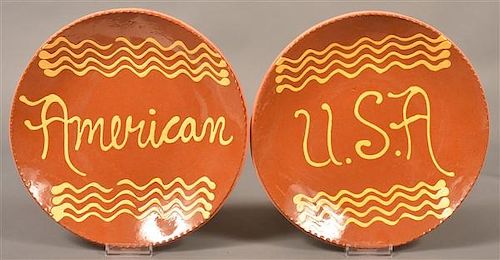 Two Breininger Pottery Slip Decorated Plates.